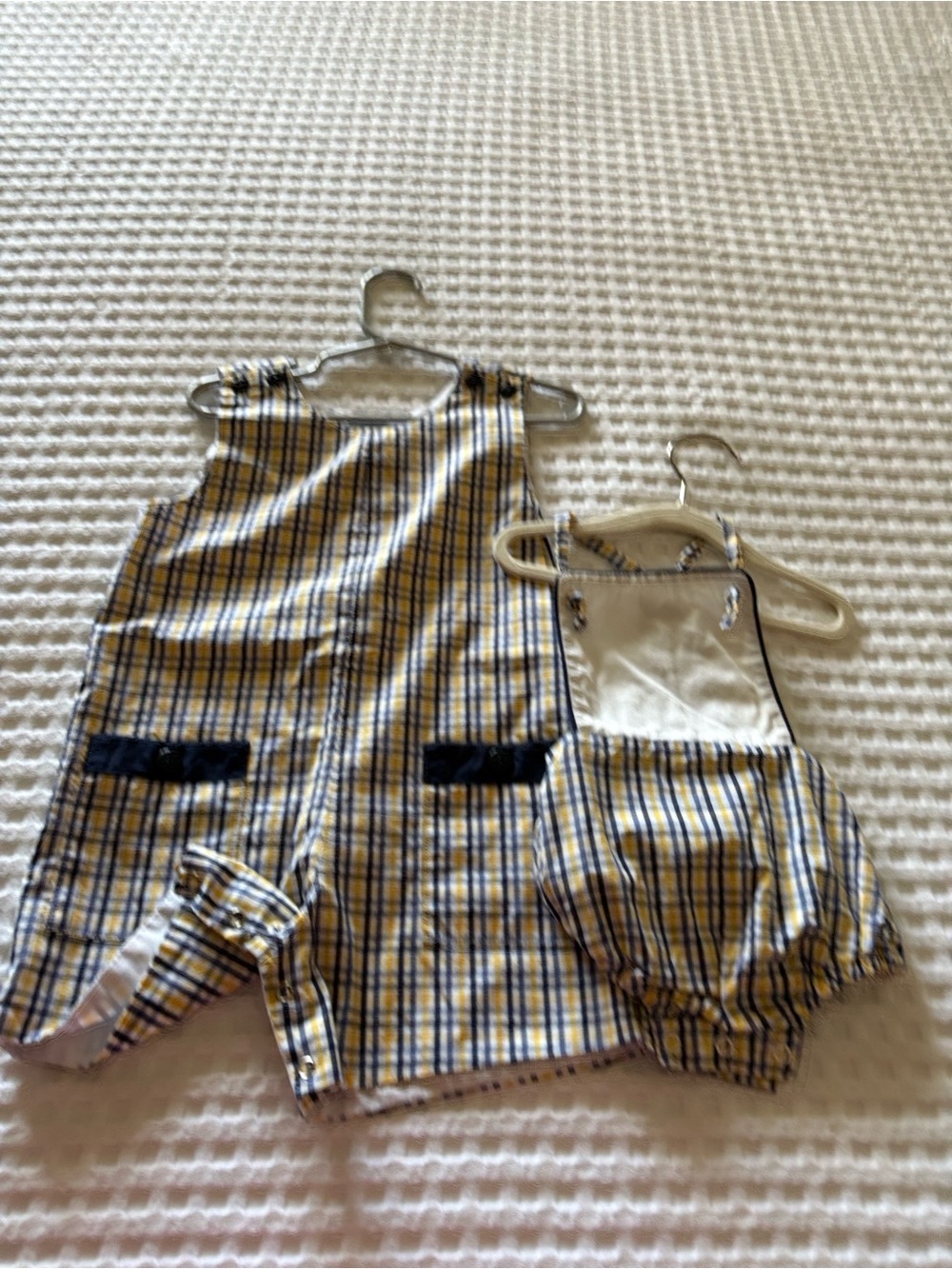 bella bliss Yellow and Blue Plaid Toddlers Romper and Matching Infant Romper